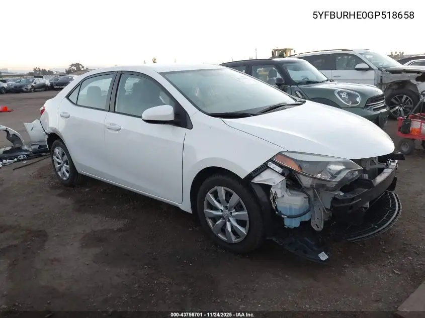 5YFBURHE0GP518658 2016 Toyota Corolla Le