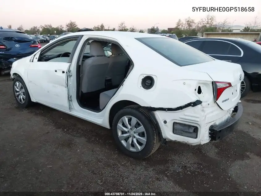 5YFBURHE0GP518658 2016 Toyota Corolla Le