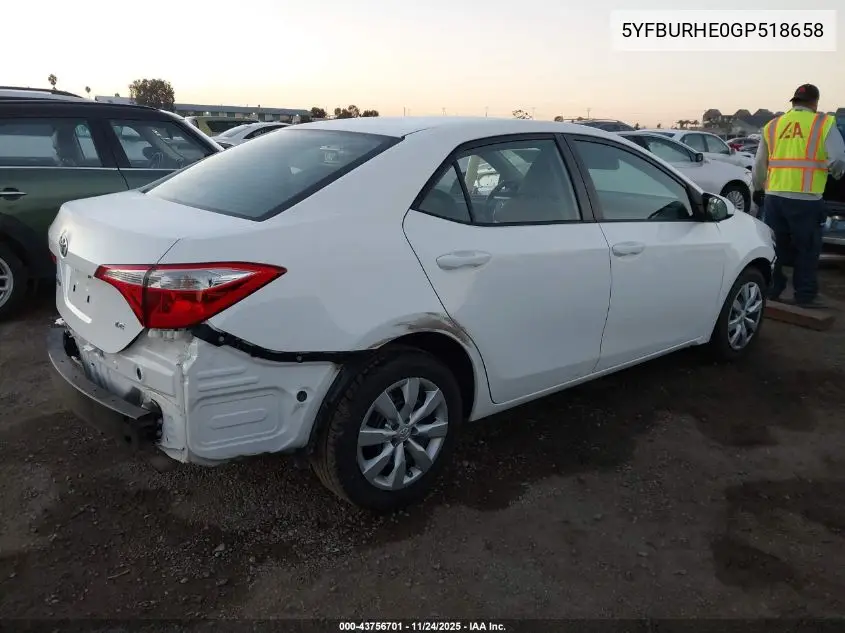 5YFBURHE0GP518658 2016 Toyota Corolla Le