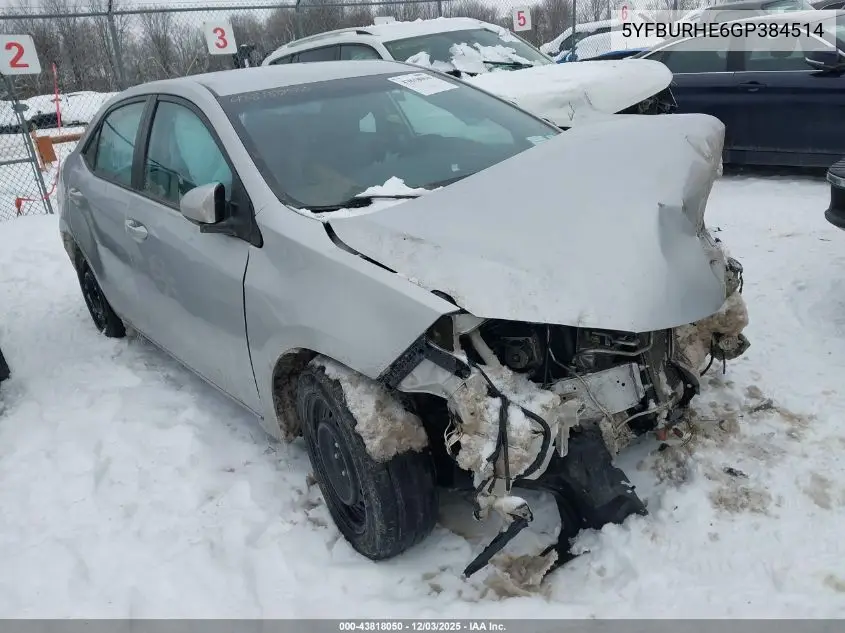 5YFBURHE6GP384514 2016 Toyota Corolla Le