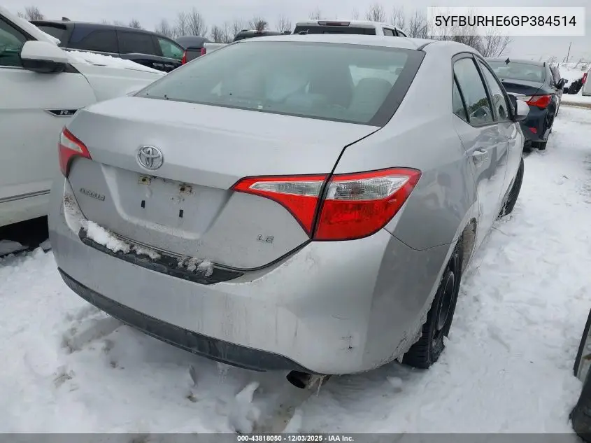 5YFBURHE6GP384514 2016 Toyota Corolla Le