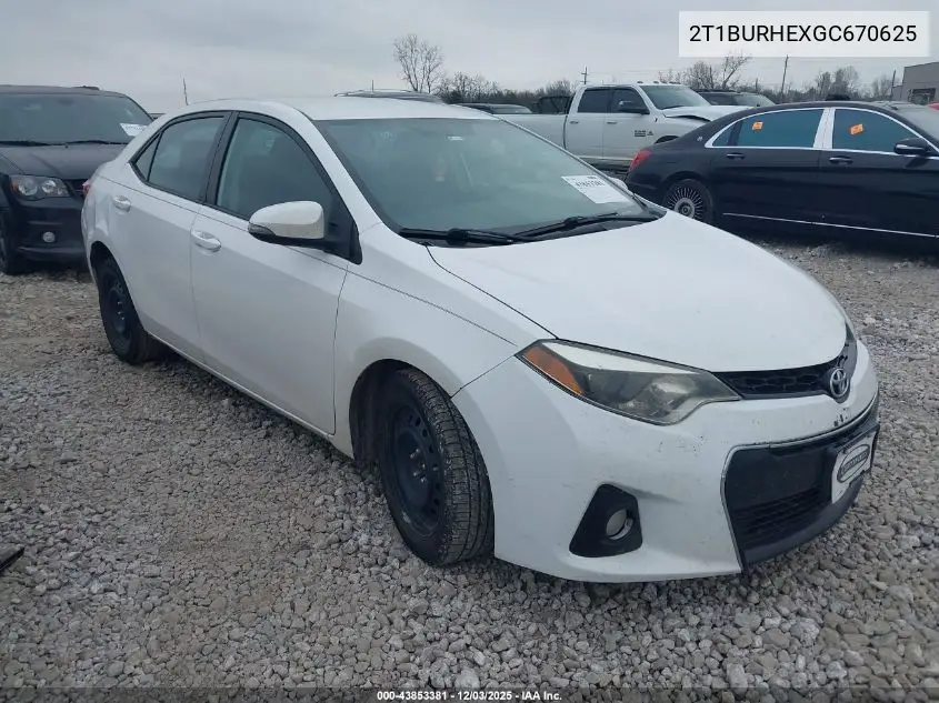 2T1BURHEXGC670625 2016 Toyota Corolla S