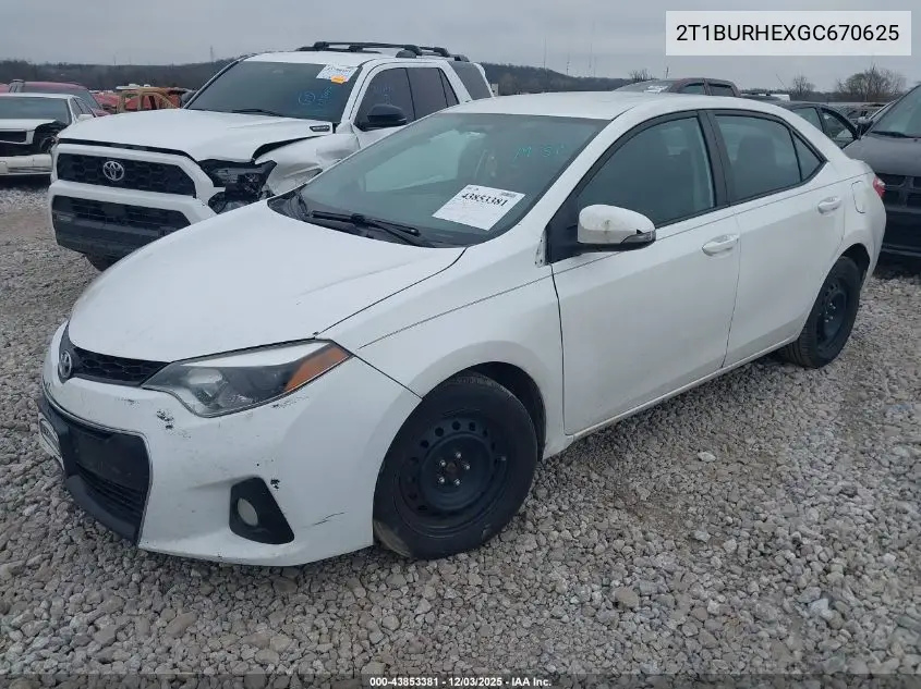 2T1BURHEXGC670625 2016 Toyota Corolla S