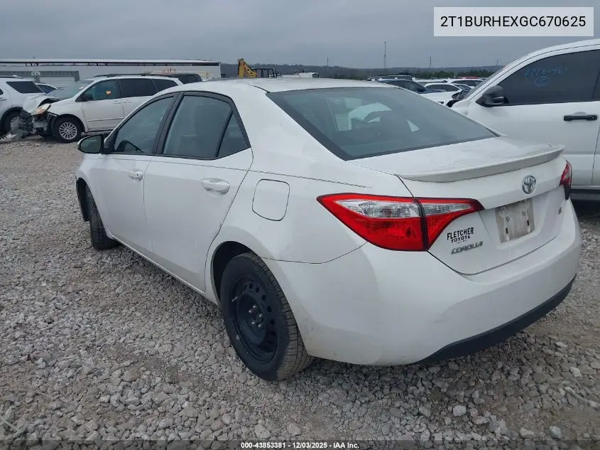 2T1BURHEXGC670625 2016 Toyota Corolla S
