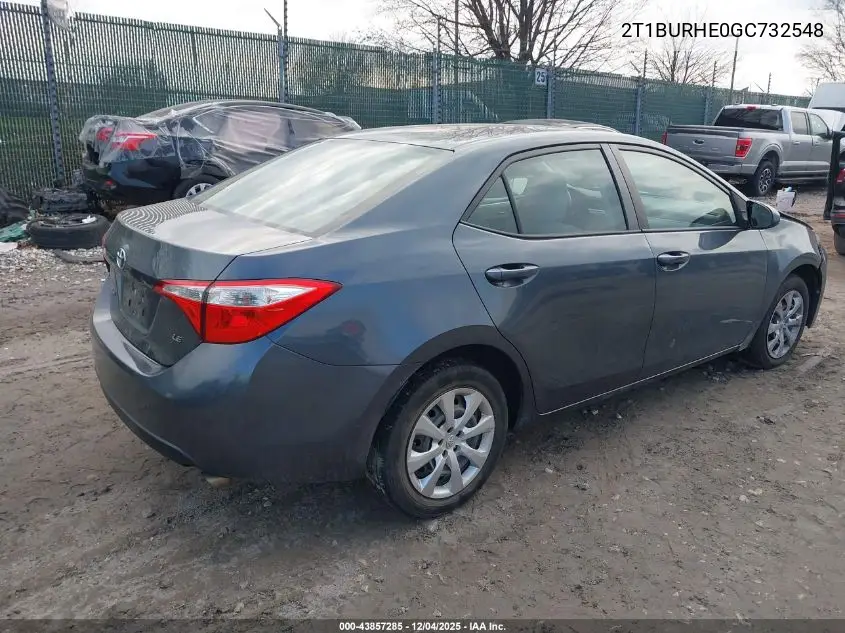 2T1BURHE0GC732548 2016 Toyota Corolla Le
