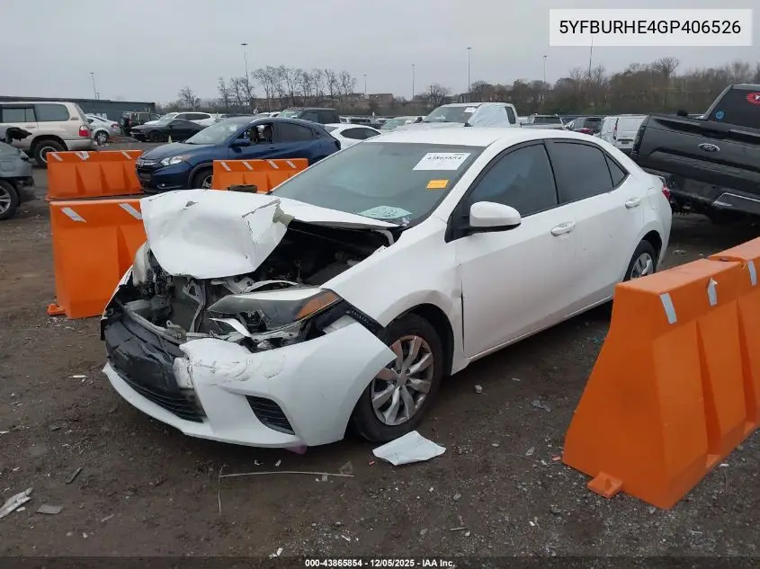 5YFBURHE4GP406526 2016 Toyota Corolla Le