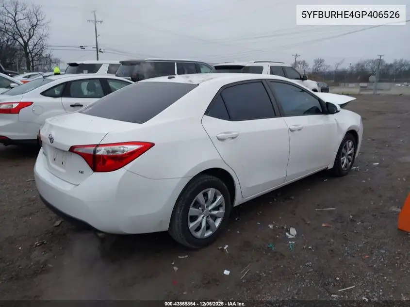 5YFBURHE4GP406526 2016 Toyota Corolla Le