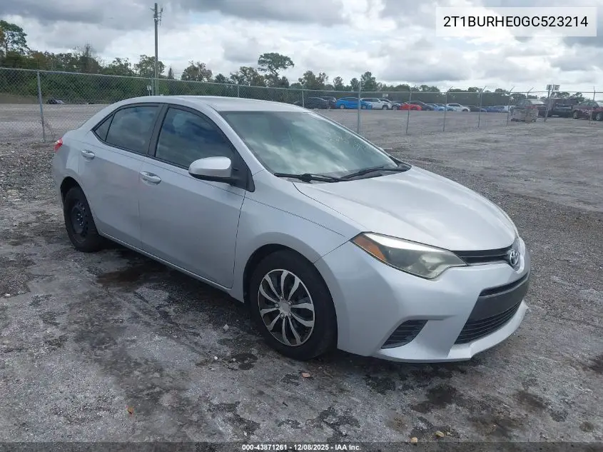 2T1BURHE0GC523214 2016 Toyota Corolla Le