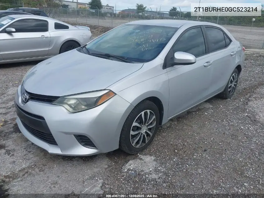 2T1BURHE0GC523214 2016 Toyota Corolla Le