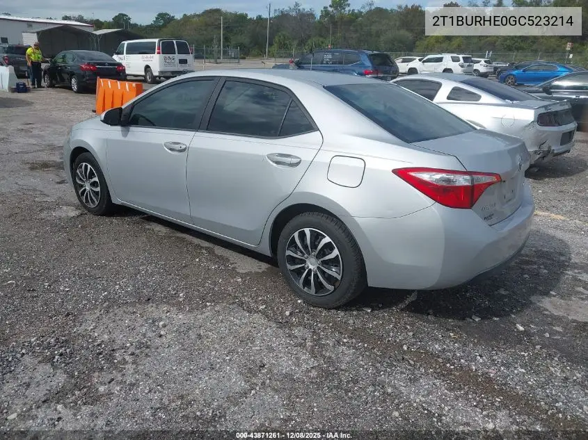 2T1BURHE0GC523214 2016 Toyota Corolla Le