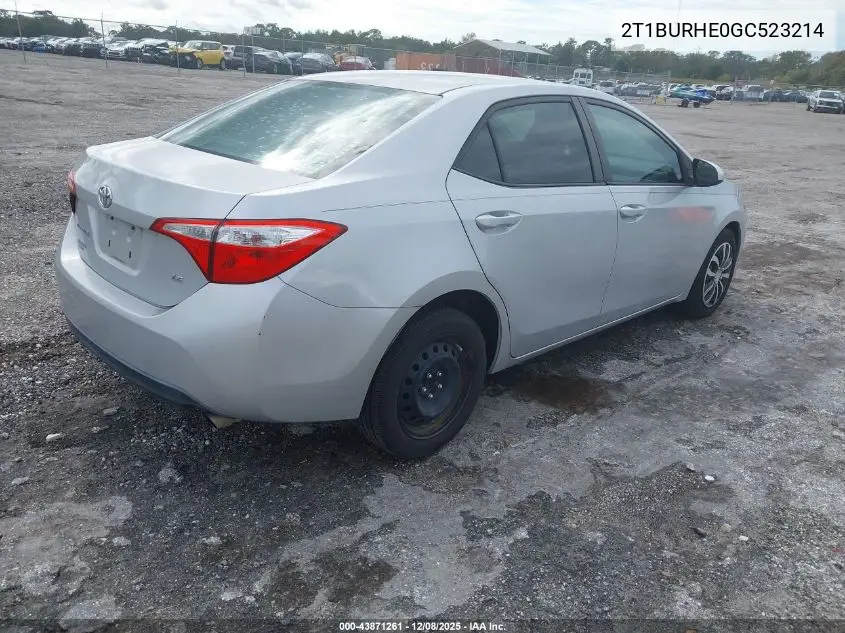 2T1BURHE0GC523214 2016 Toyota Corolla Le