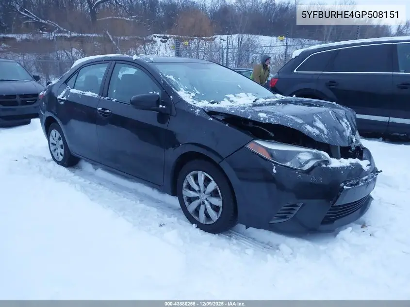 5YFBURHE4GP508151 2016 Toyota Corolla Le