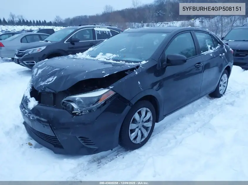 5YFBURHE4GP508151 2016 Toyota Corolla Le