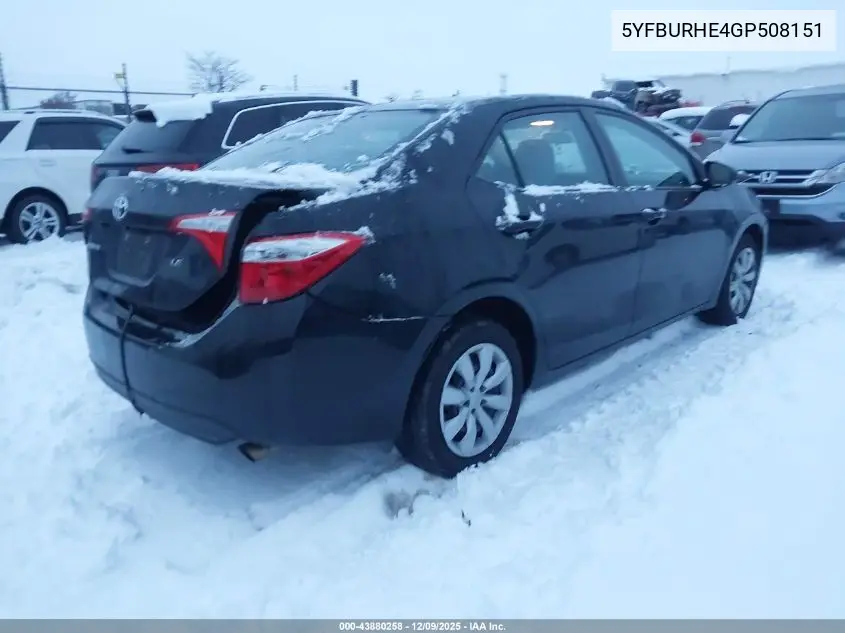 5YFBURHE4GP508151 2016 Toyota Corolla Le