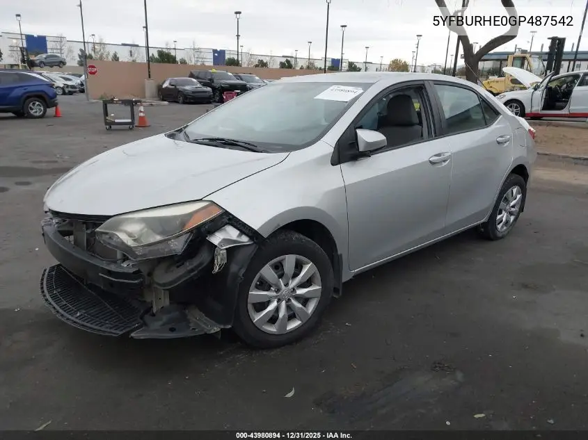 5YFBURHE0GP487542 2016 Toyota Corolla Le