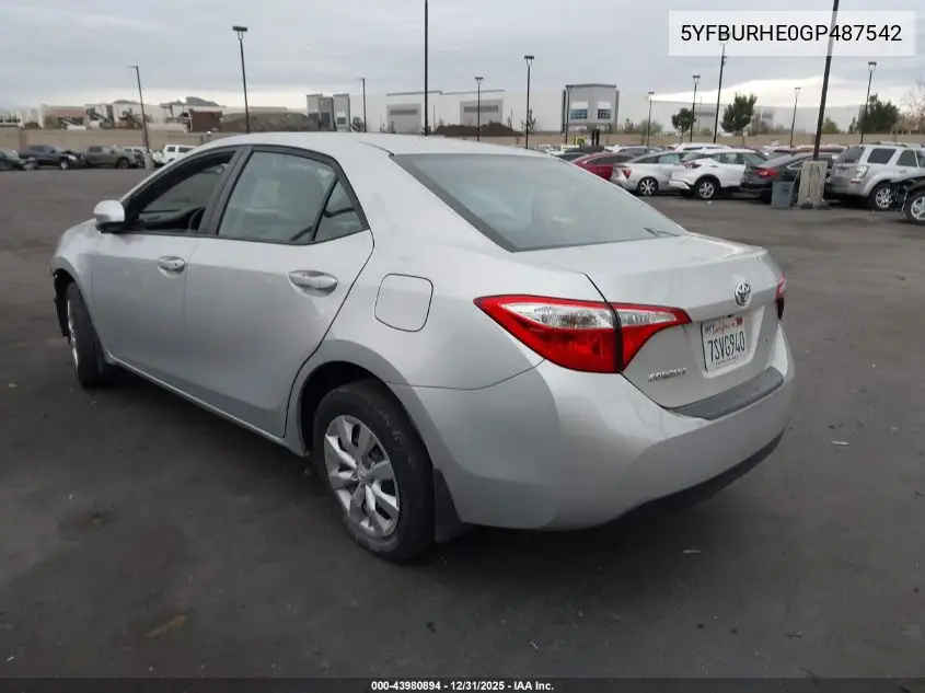 5YFBURHE0GP487542 2016 Toyota Corolla Le