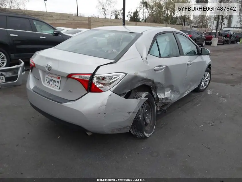 5YFBURHE0GP487542 2016 Toyota Corolla Le