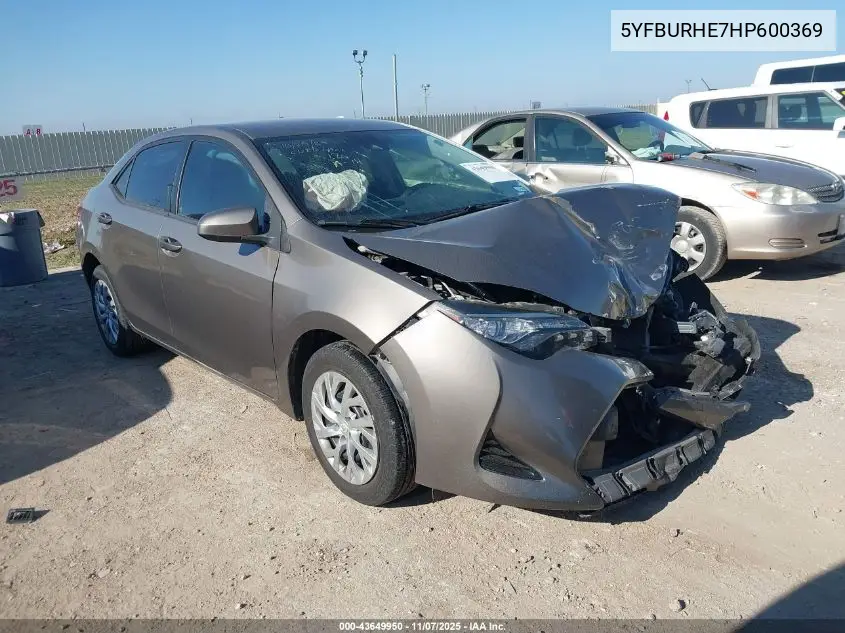 5YFBURHE7HP600369 2017 Toyota Corolla Le