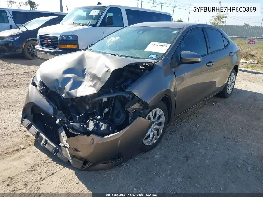 5YFBURHE7HP600369 2017 Toyota Corolla Le
