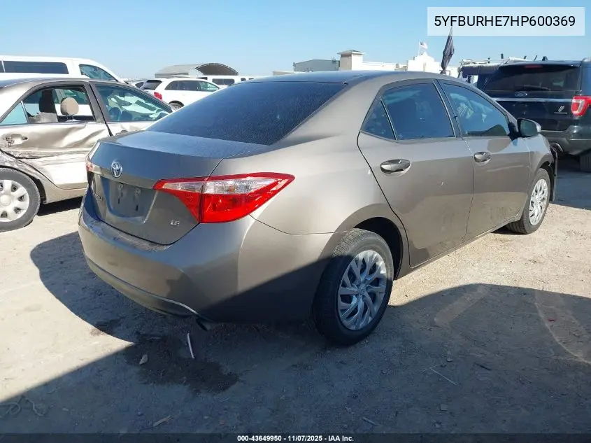 5YFBURHE7HP600369 2017 Toyota Corolla Le