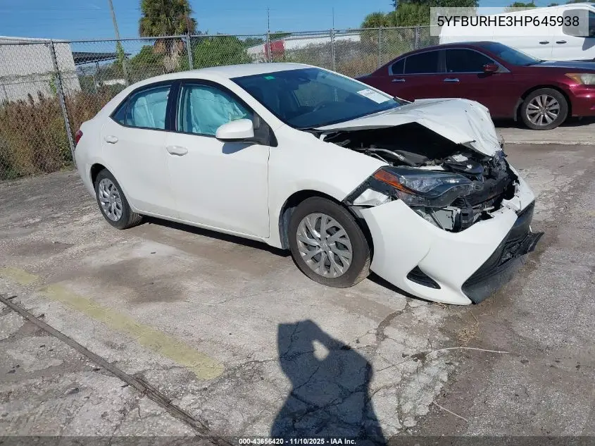 5YFBURHE3HP645938 2017 Toyota Corolla Le