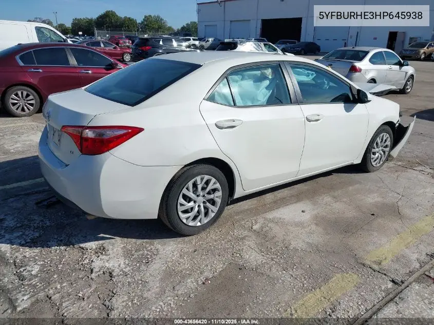 5YFBURHE3HP645938 2017 Toyota Corolla Le
