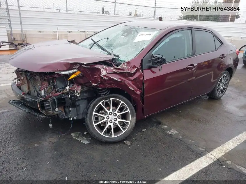 5YFBURHE1HP643864 2017 Toyota Corolla Se Special Edition