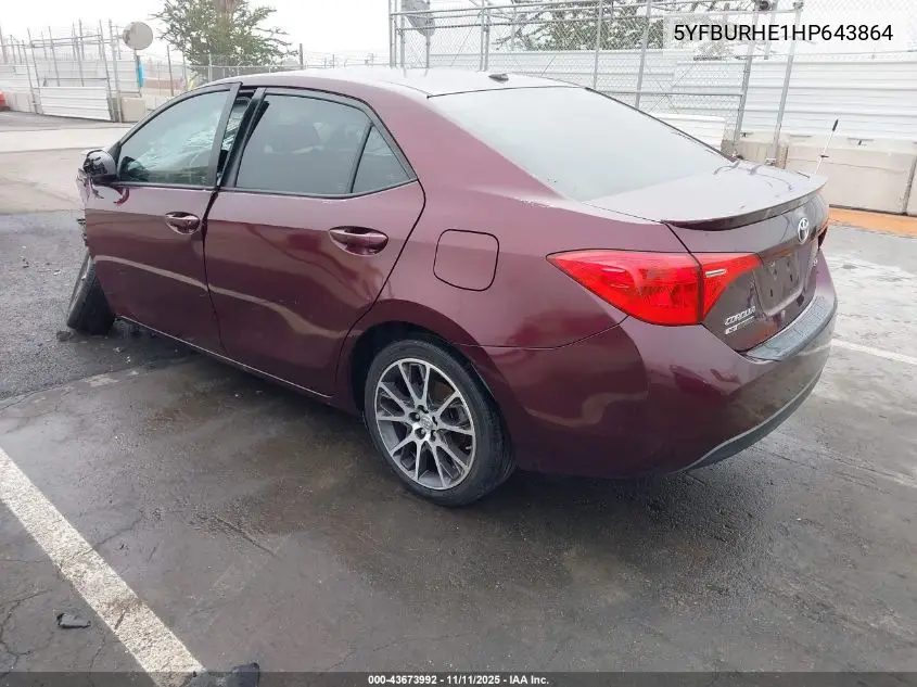 5YFBURHE1HP643864 2017 Toyota Corolla Se Special Edition