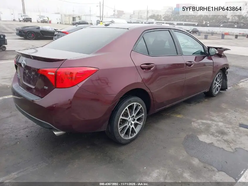 5YFBURHE1HP643864 2017 Toyota Corolla Se Special Edition