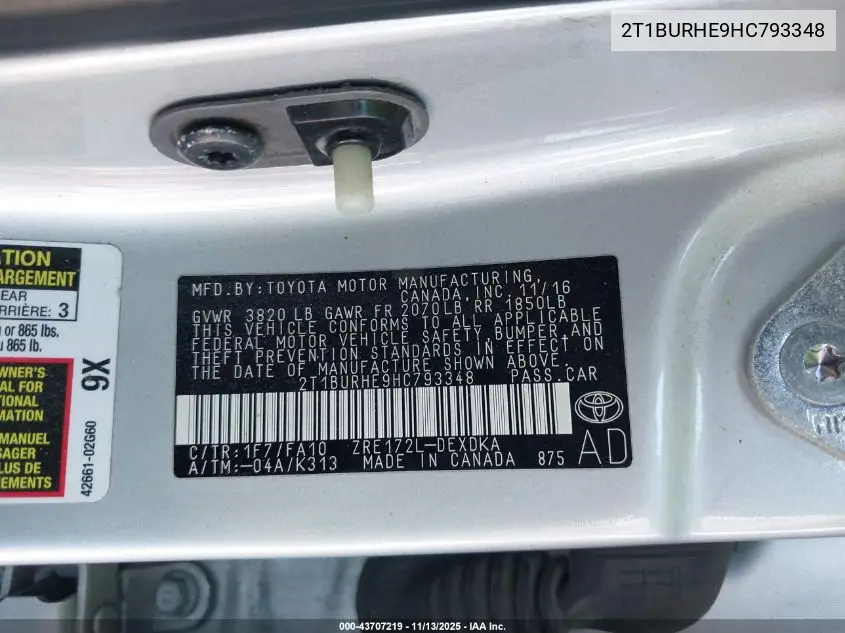 2T1BURHE9HC793348 2017 Toyota Corolla L