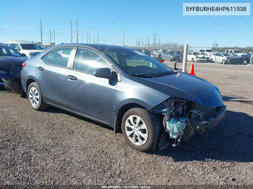 5YFBURHE4HP611538 2017 Toyota Corolla L