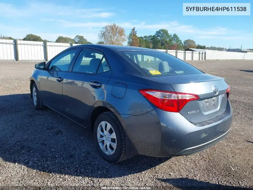 5YFBURHE4HP611538 2017 Toyota Corolla L