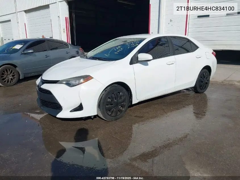 2T1BURHE4HC834100 2017 Toyota Corolla Le