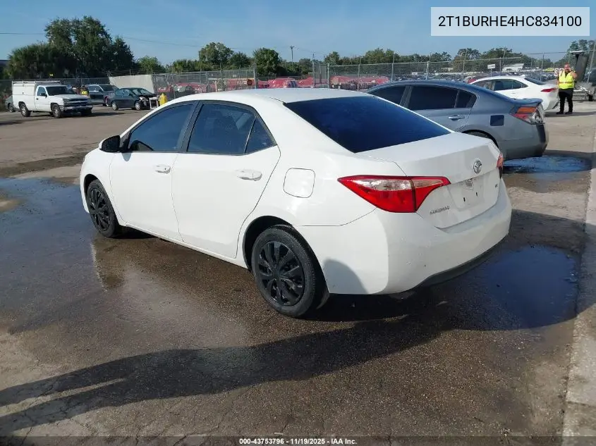 2T1BURHE4HC834100 2017 Toyota Corolla Le