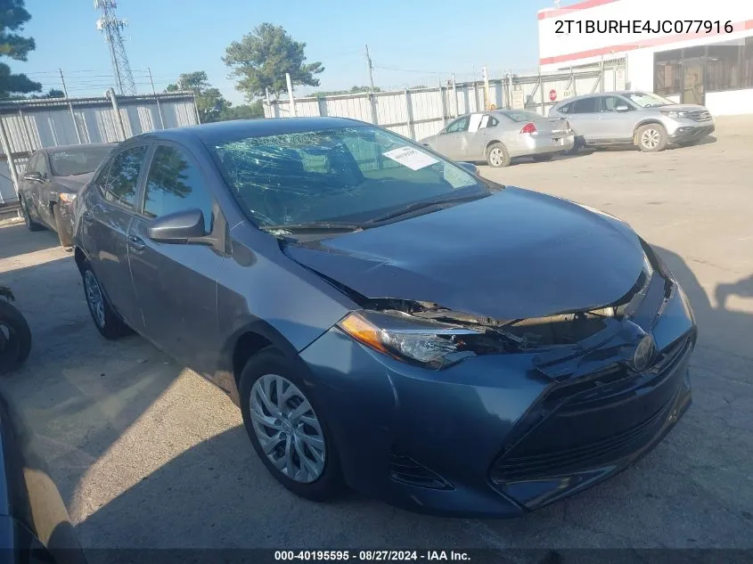 2018 Toyota Corolla Le VIN: 2T1BURHE4JC077916 Lot: 40195595