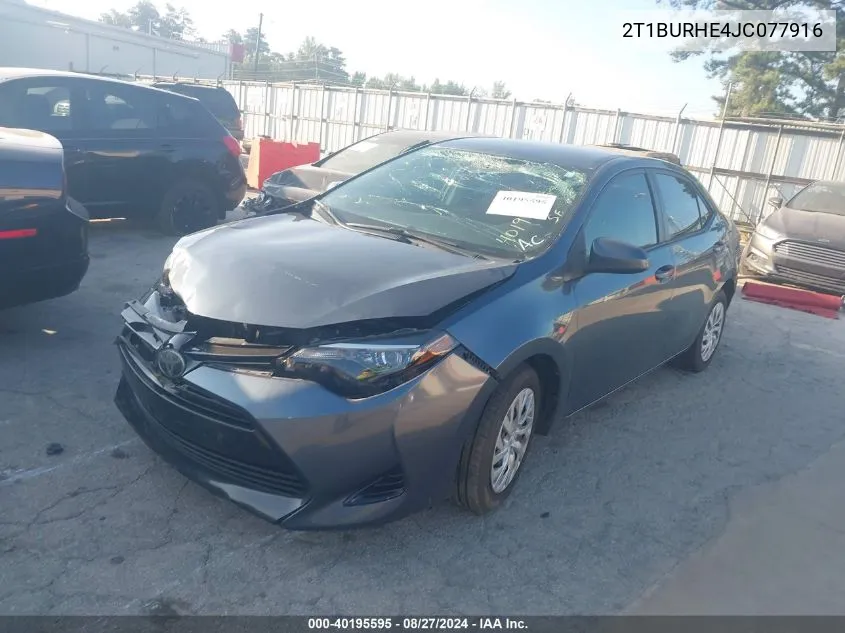 2018 Toyota Corolla Le VIN: 2T1BURHE4JC077916 Lot: 40195595