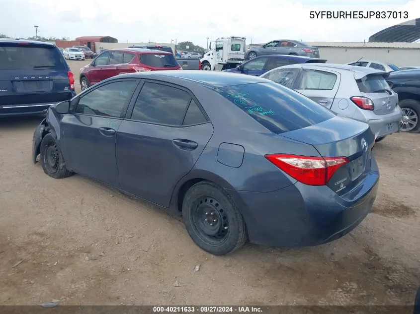 2018 Toyota Corolla Le VIN: 5YFBURHE5JP837013 Lot: 40211633