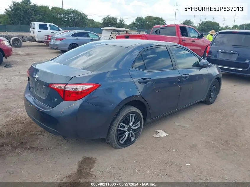 2018 Toyota Corolla Le VIN: 5YFBURHE5JP837013 Lot: 40211633