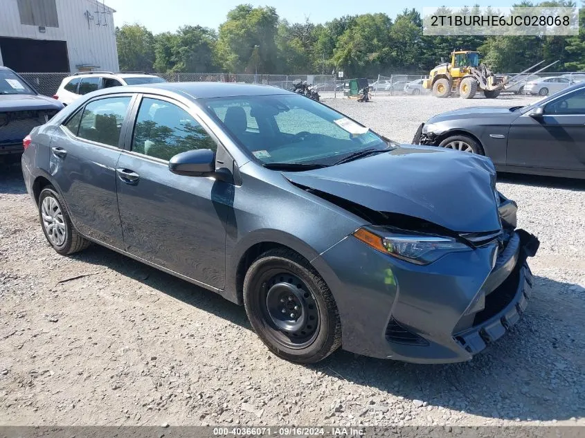 2018 Toyota Corolla Le VIN: 2T1BURHE6JC028068 Lot: 40366071