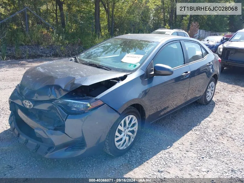 2018 Toyota Corolla Le VIN: 2T1BURHE6JC028068 Lot: 40366071