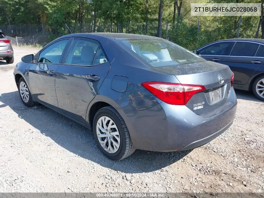 2018 Toyota Corolla Le VIN: 2T1BURHE6JC028068 Lot: 40366071