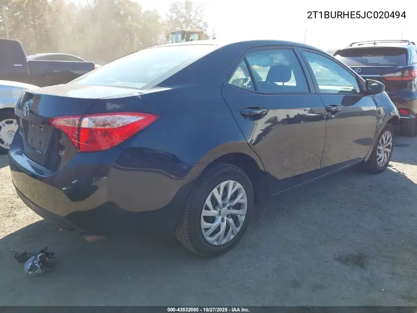 2T1BURHE5JC020494 2018 Toyota Corolla Le