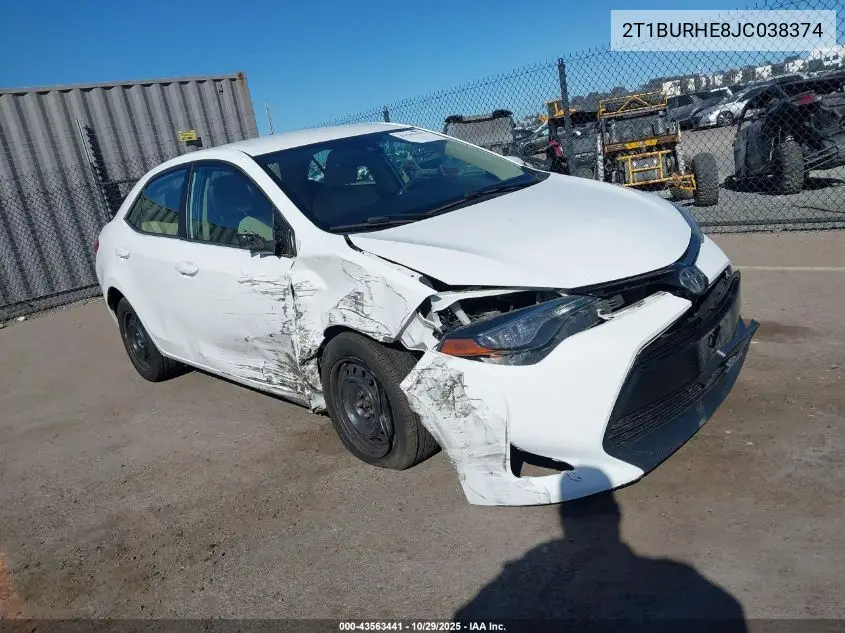 2T1BURHE8JC038374 2018 Toyota Corolla Le