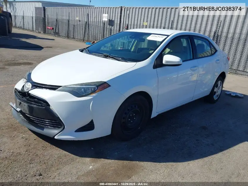 2T1BURHE8JC038374 2018 Toyota Corolla Le