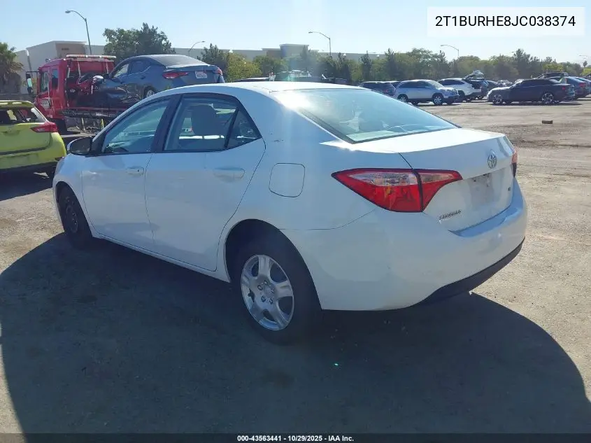 2T1BURHE8JC038374 2018 Toyota Corolla Le