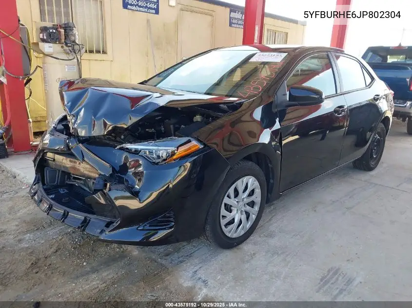 5YFBURHE6JP802304 2018 Toyota Corolla Le