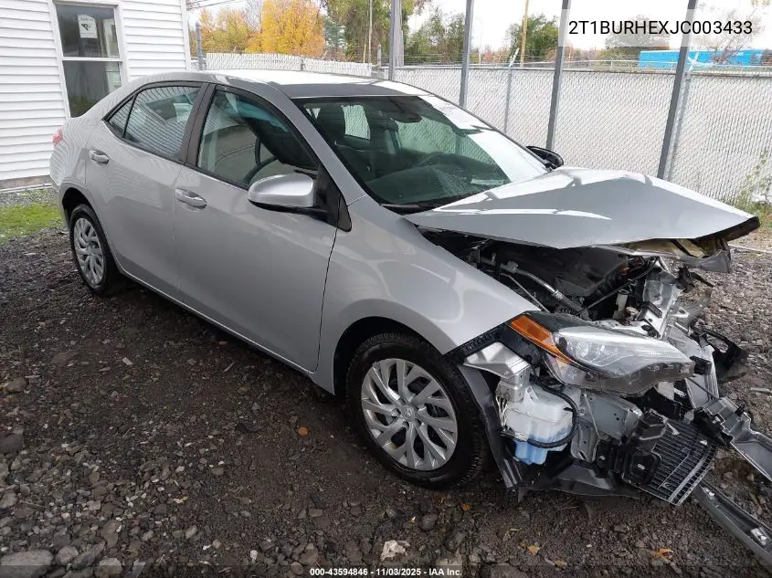 2T1BURHEXJC003433 2018 Toyota Corolla Le