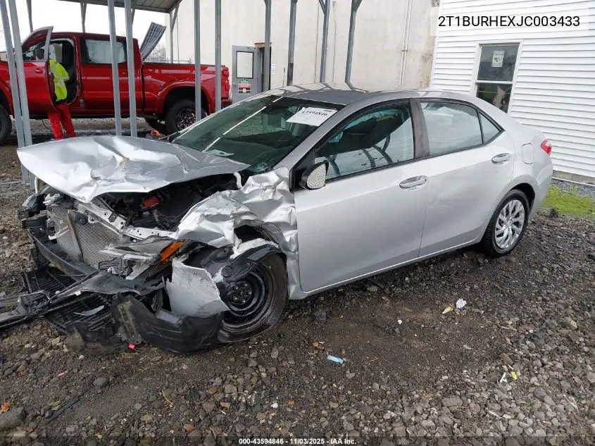 2T1BURHEXJC003433 2018 Toyota Corolla Le