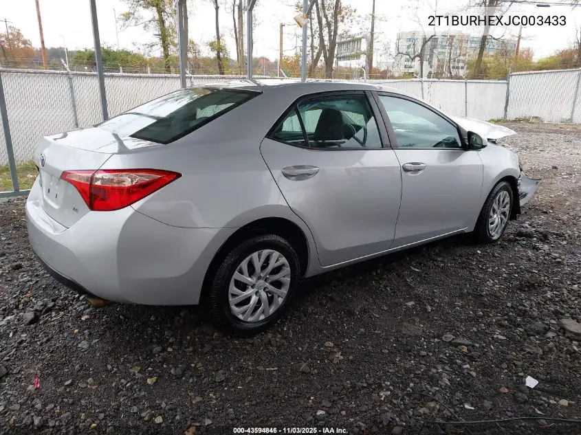 2T1BURHEXJC003433 2018 Toyota Corolla Le