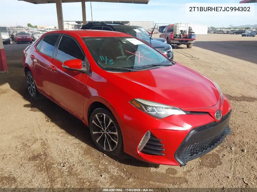 2T1BURHE7JC994302 2018 Toyota Corolla Se